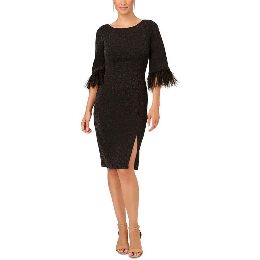 Adrianna Papell Womens Black Metallic Sheath Cocktail And Party Dress NWT